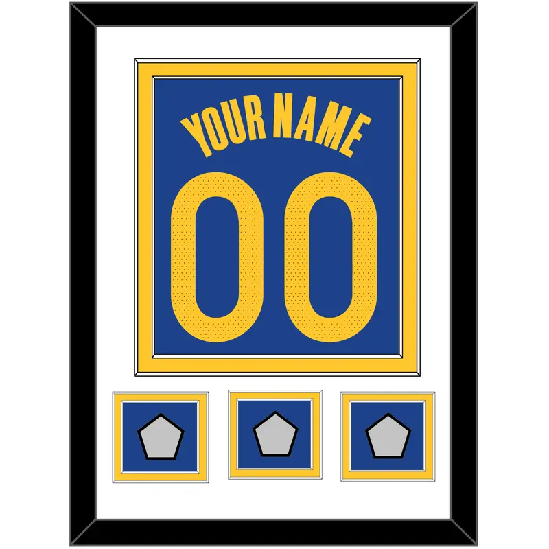 Golden State Name & Number With 3 Champions Patches - Blue Icon - Double Mat 1