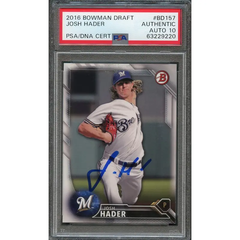 2016 Bowman Draft #157 Josh Hader Signed Card PSA Slabbed Auto Grade 10 Brewers