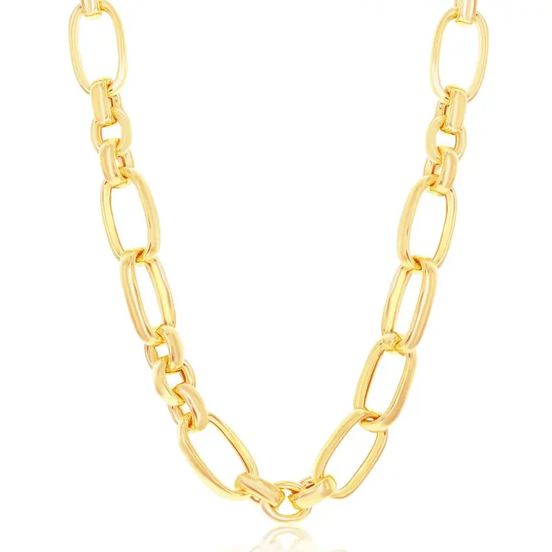 Sterling Silver W/14K Gold Overlay, Large-Link Necklace, MADE IN  ITALY