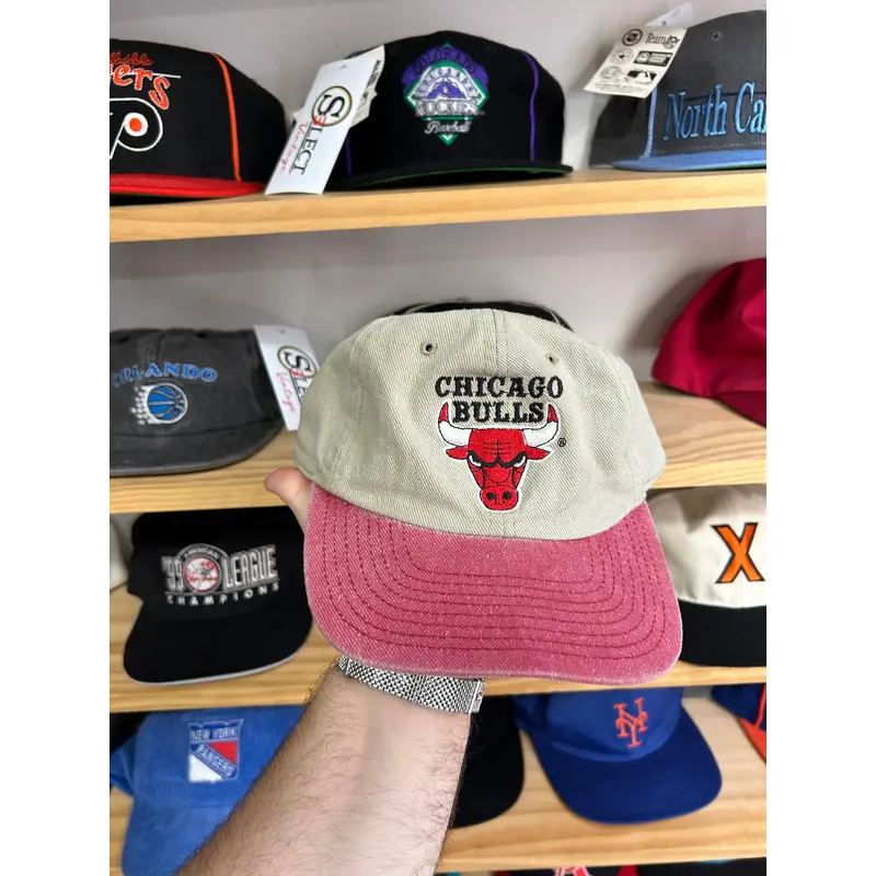 Vintage Chicago Bulls G Cap Khaki Denim Strapback Dad Hat