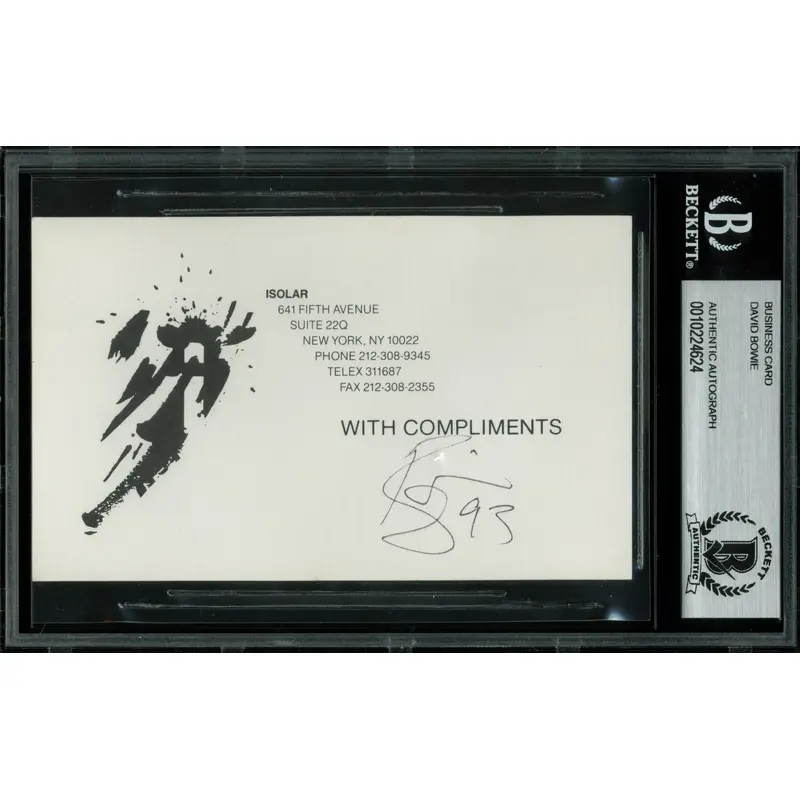 David Bowie "93" Authentic Signed 3.25x5.25 Isolar Business Card BAS Slabbed