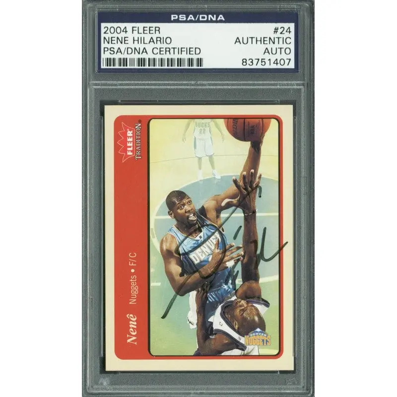 Nuggets Nene Hilario Authentic Signed Card 2004 Fleer #24 PSA/DNA Slabbed