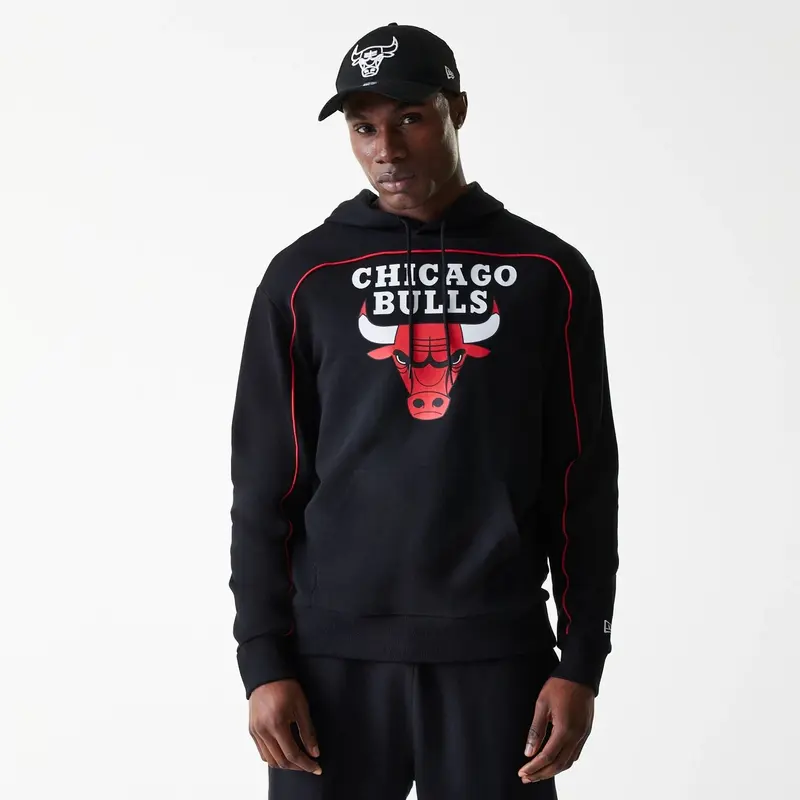 Chicago Bulls NBA Piping Black Oversized Pullover Hoodie