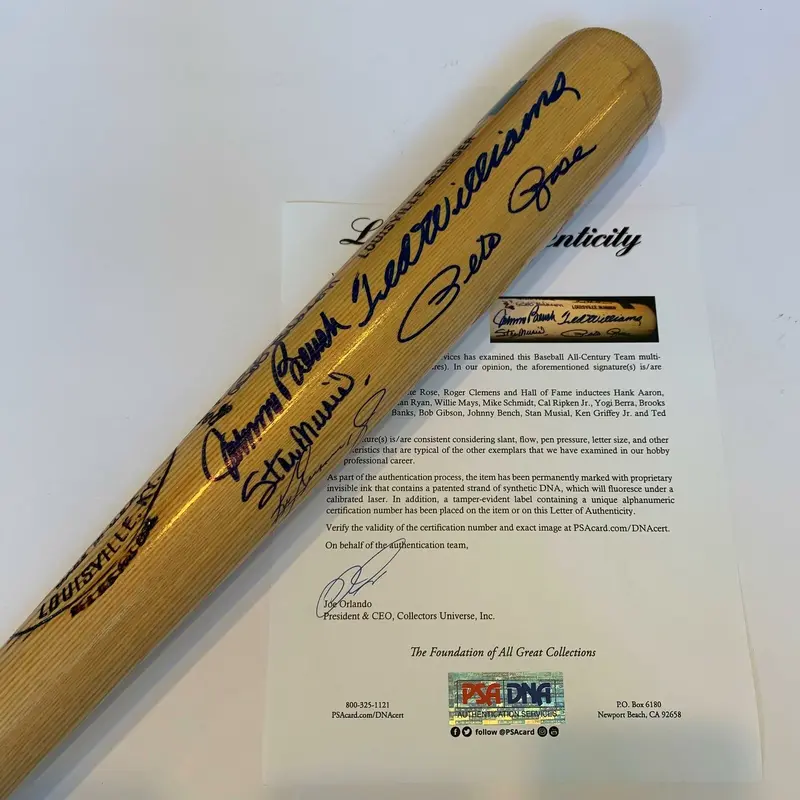 Beautiful All Century Team Signed Bat 16 Sigs With Ted Williams PSA DNA COA