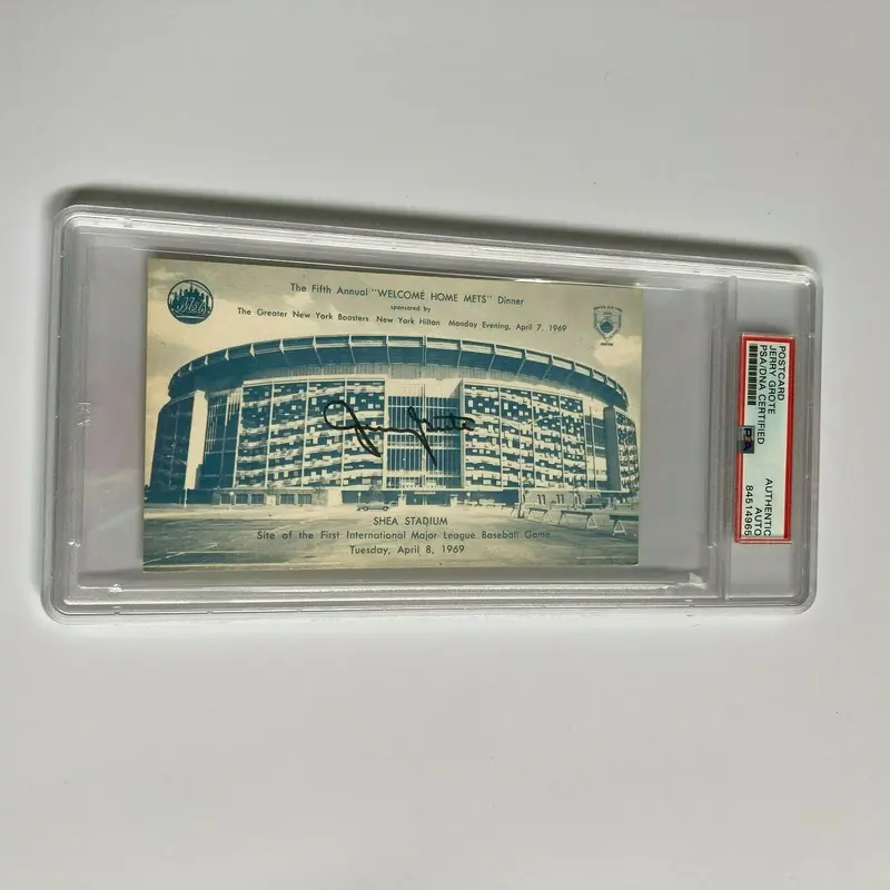 Jerry Grote Signed 1969 New York Mets Shea Stadium Postcard PSA DNA RARE