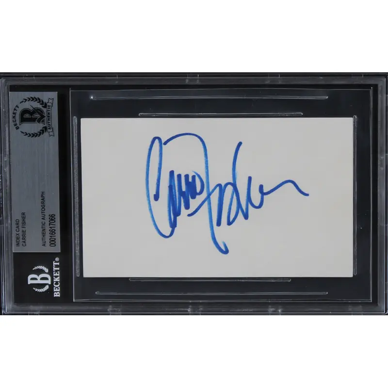 Carrie Fisher Star Wars Authentic Signed 3x5 Index Card Autographed BAS Slab 4