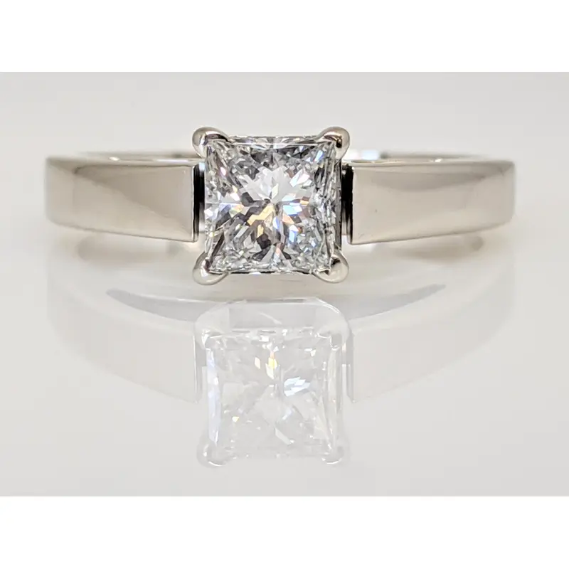 14K WHITE .47 CARAT TOTAL SI2 G DIAMOND PRINCESS CUT SOLITAIRE ESTATE RING 3.1 GRAMS