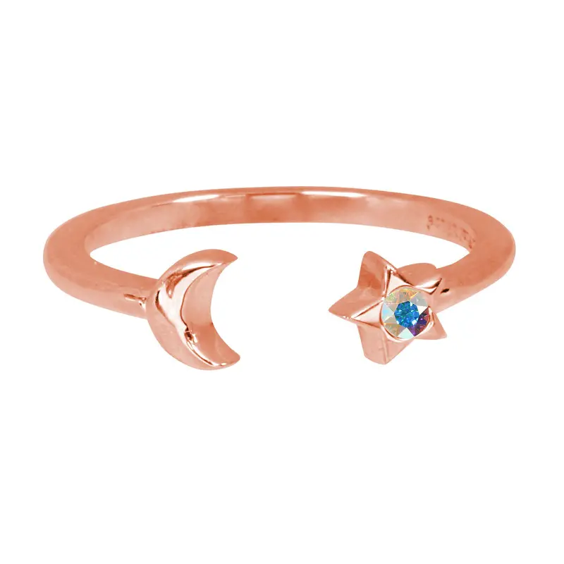Moon & Star Sterling Silver Ring Wrap
