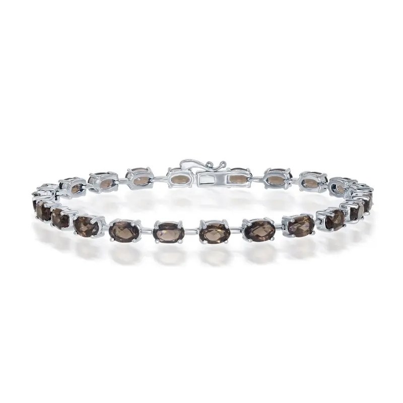 Sterling Silver, 6x4mm Oval, 11.20cttw Smokey Quartz Tennis Bracelet