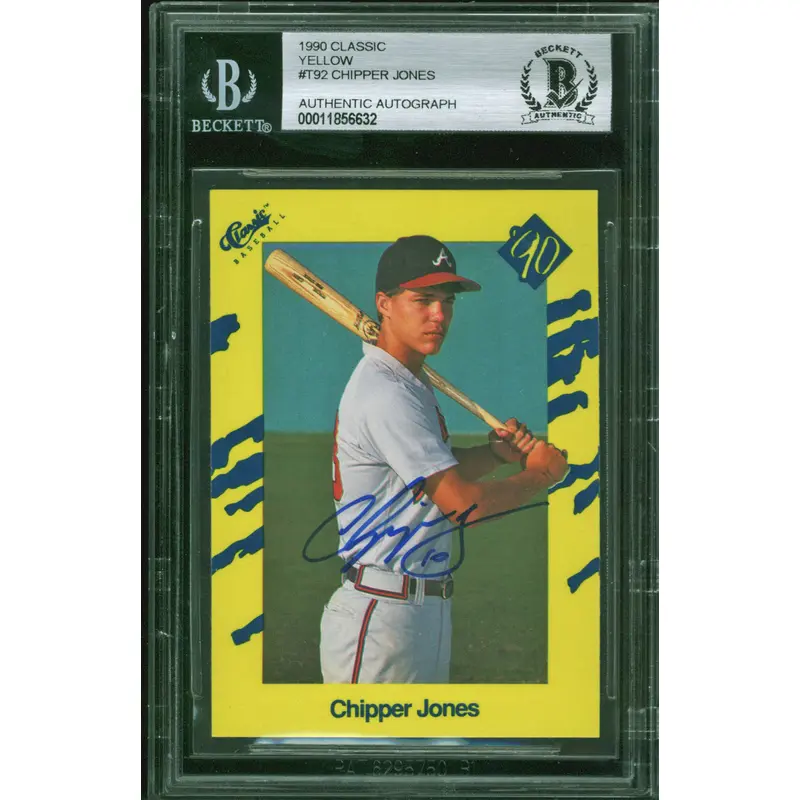 Braves Chipper Jones Signed 1990 Classic Yellow #T92 RC Auto Card BAS Slabbed