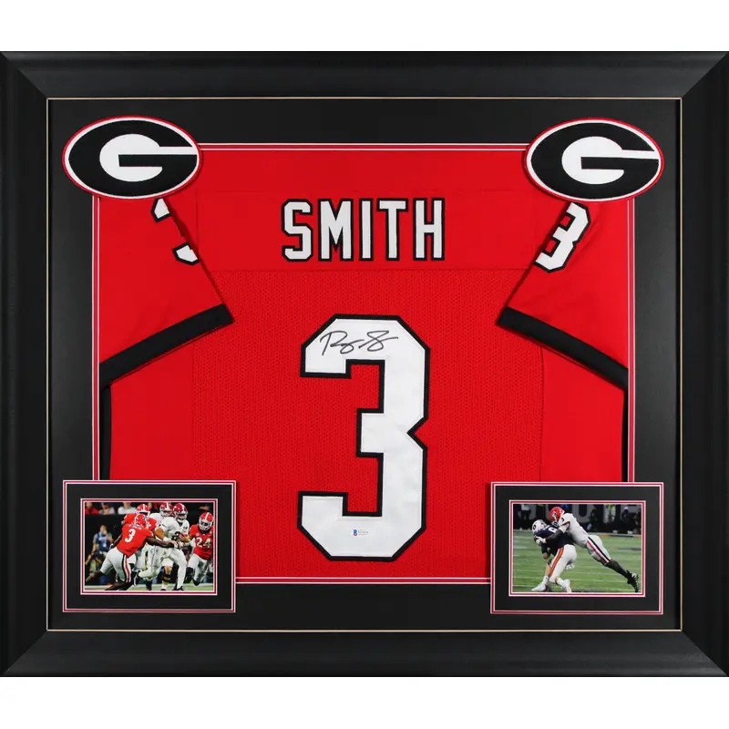 Georgia Roquan Smith Authentic Signed Red Pro Style Framed Jersey BAS Witnessed