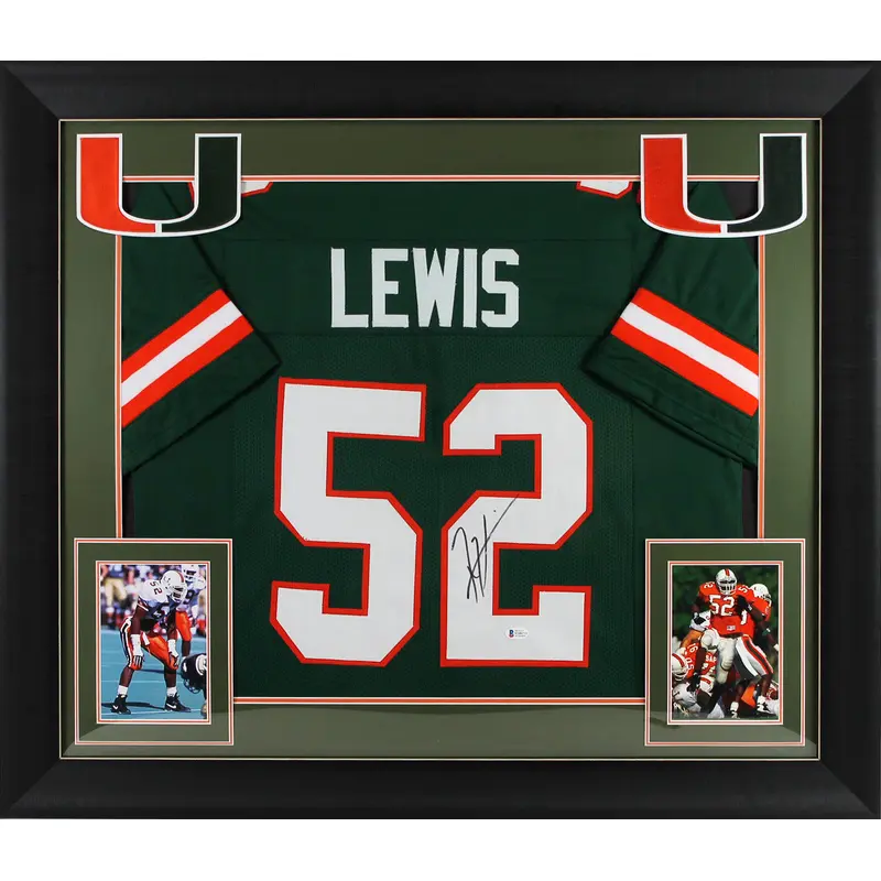 Miami Ray Lewis Authentic Signed Green Pro Style Framed Jersey BAS Witnessed