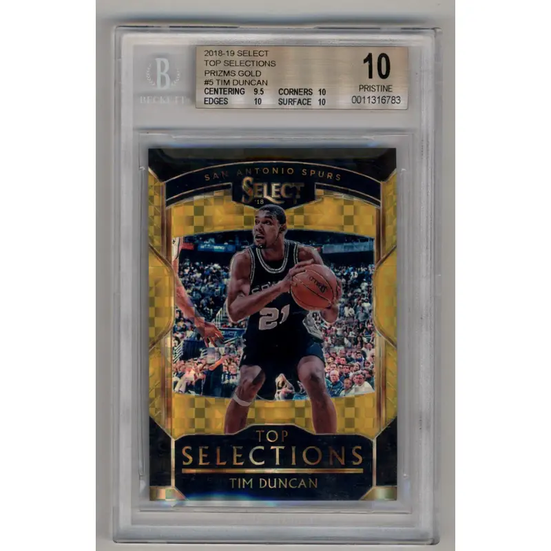 Tim Duncan 2018-19 Select Top Selections Prizms Gold 09/10 BGS 10 Pristine