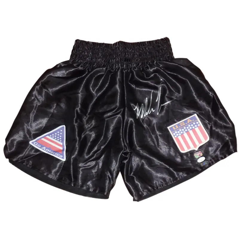 Mike Tyson Autographed Black Boxing Trunks - Tyson Holo, JSA
