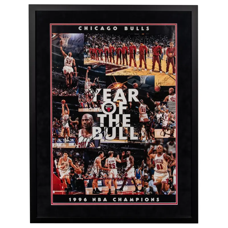 Michael Jordan 1995-96 Chicago Bulls 70-10 Season Team Signed 32x42 Photo BAS