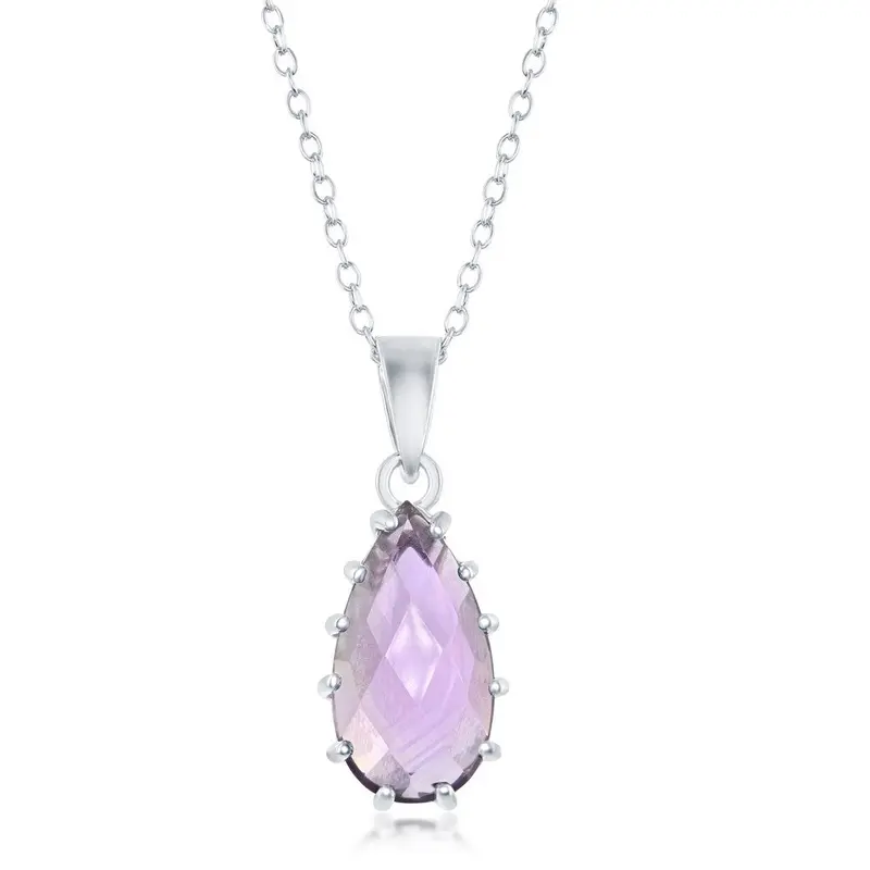 Sterling Silver Pear-Shaped Prong 3.08cttw Amethyst Necklace