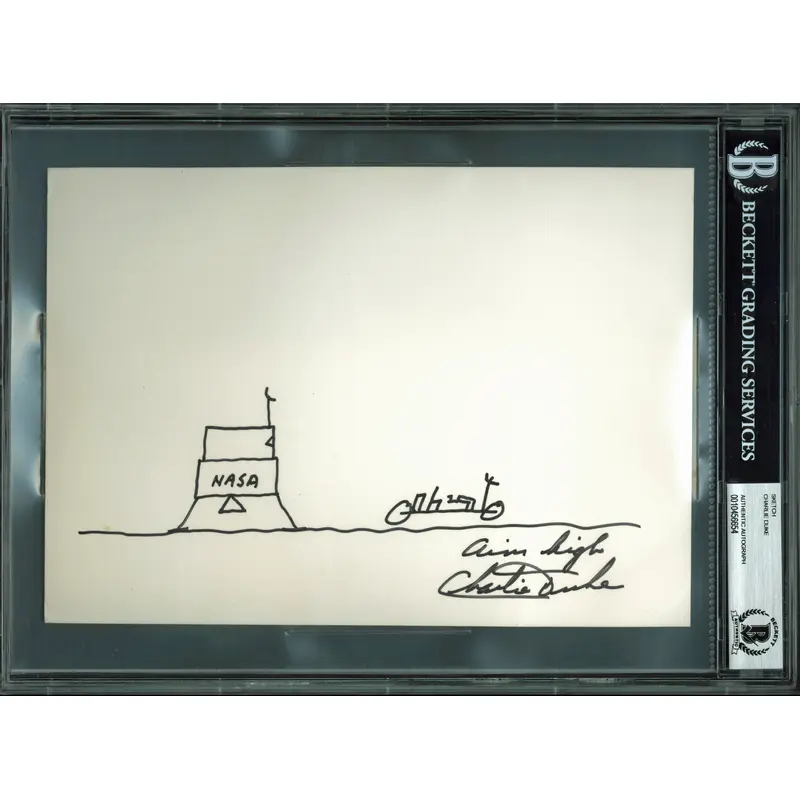 Charlie Duke Apollo 16 Authentic Signed 7.5x10.5 Lunar Sketch BAS Slabbed