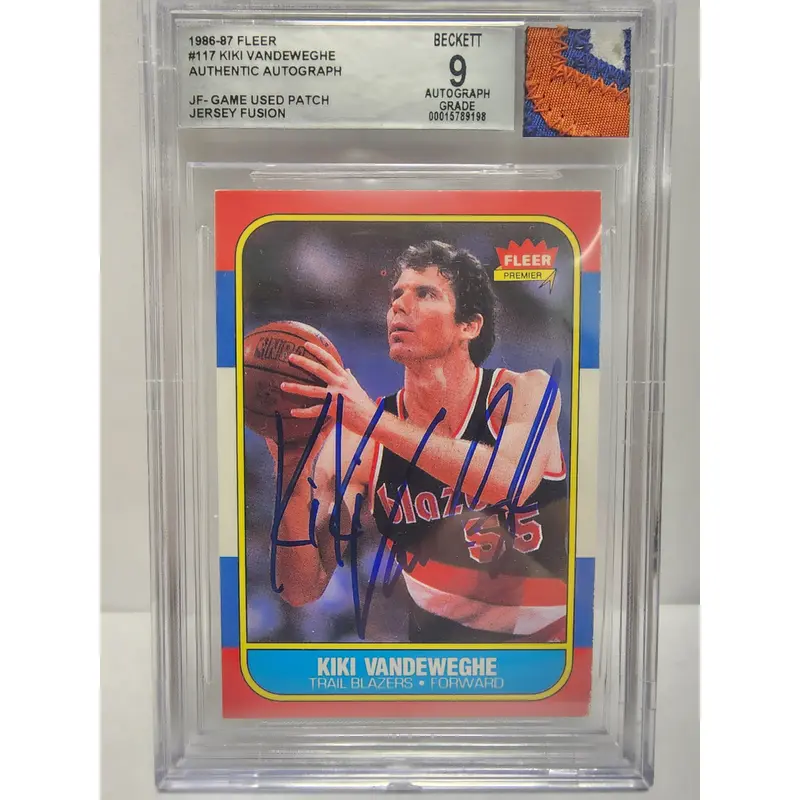 Kiki Vandeweghe 1986 Fleer Basketball Jersey Fusion Patch Auto BGS Auto 9