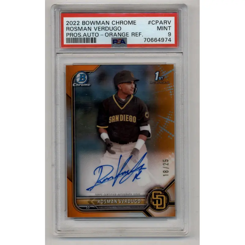 Rosman Verdugo 2022 Bowman Chrome Prospects Orange Refractor Auto 18/25 PSA 9 Mint