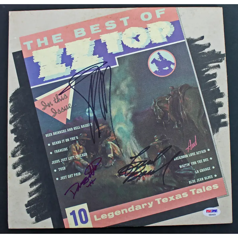 ZZ Top (Billy Gibbons, Dusty Hill & Frank Beard) Signed Album Cover PSA #AB04429