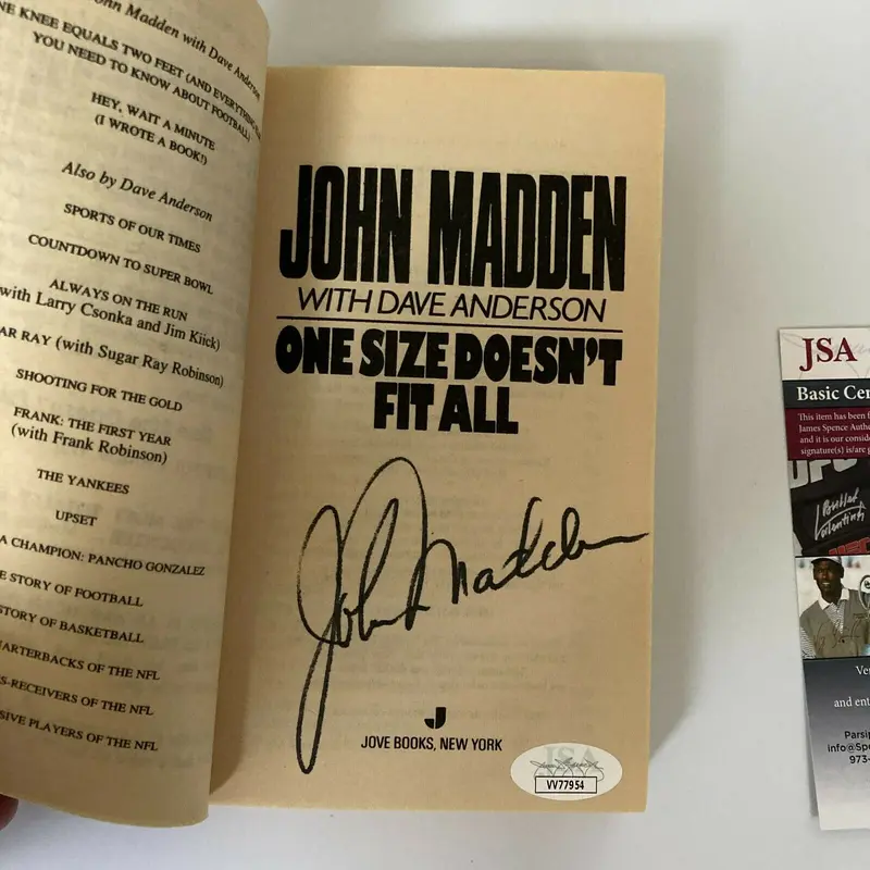 John Madden Signed One Size Doesn't Fit All Football Book JSA COA