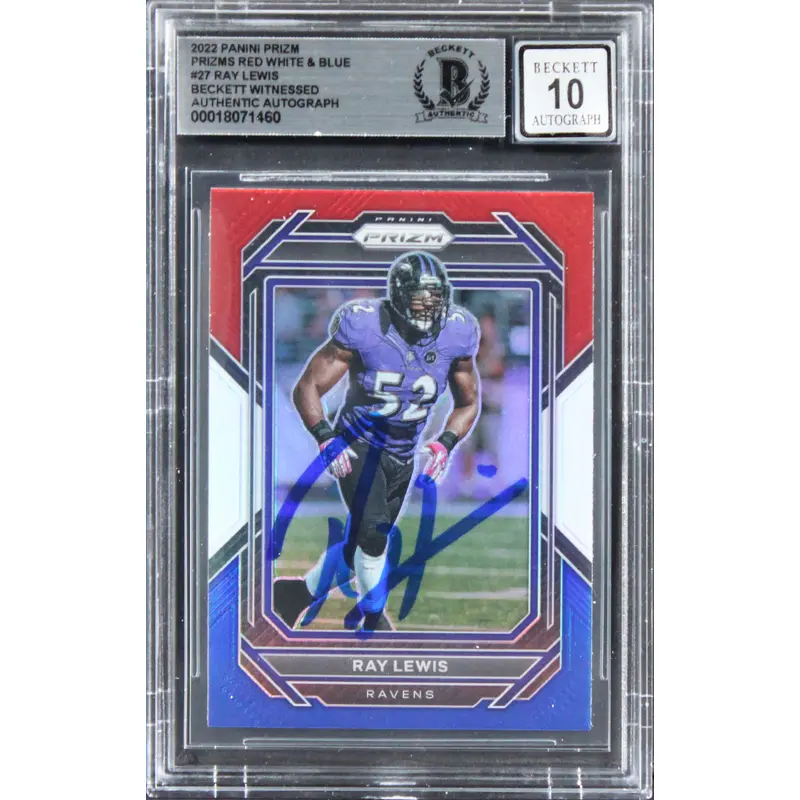 Ravens Ray Lewis Signed 2022 Panini Prizm RWB #27 Card Auto Gem 10! BAS Slabbed