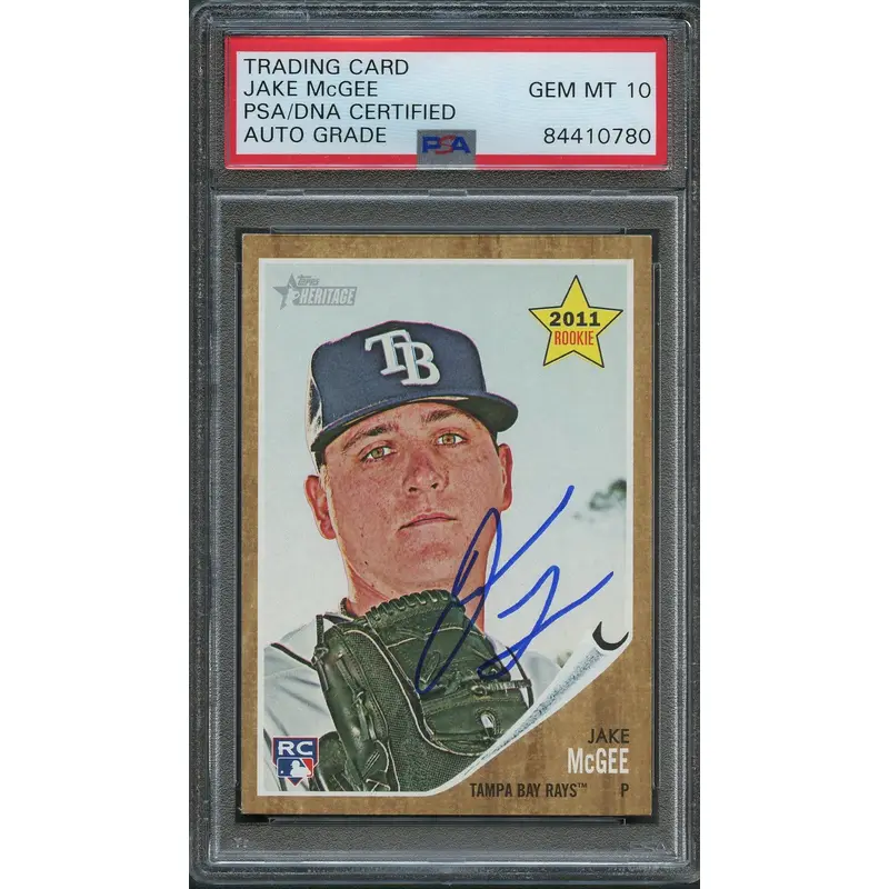 2011 Topps Heritage #19 Jake McGee Signed Card PSA Slabbed AUTO 10 Rays