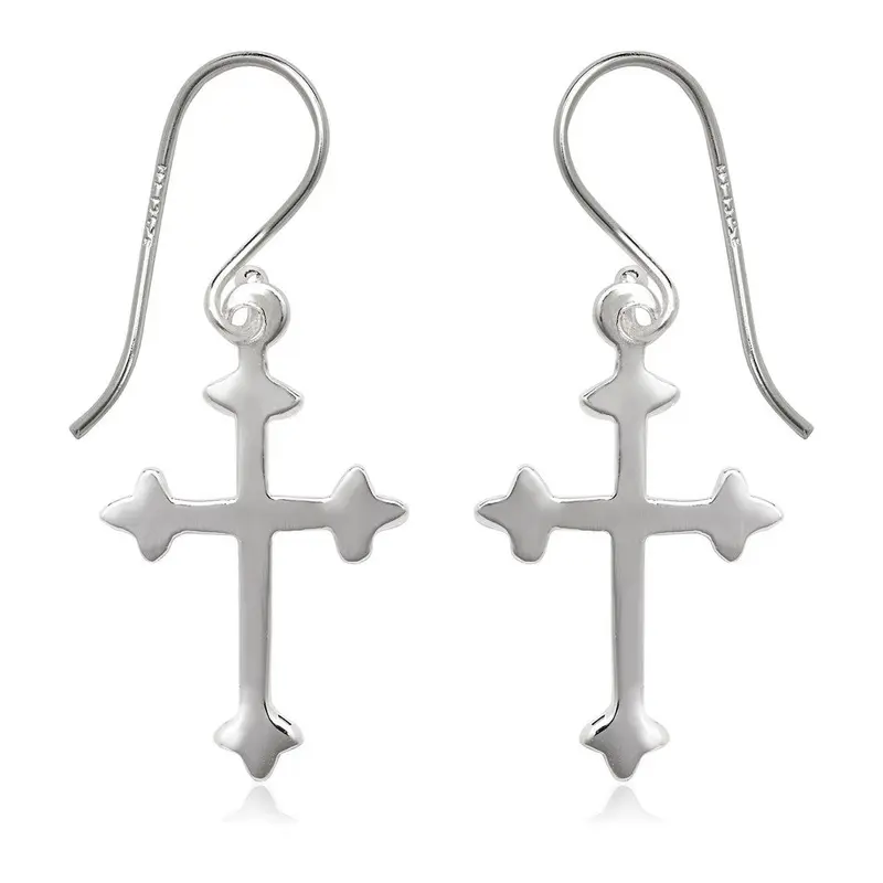 Sterling Silver Flat Cross Earrings
