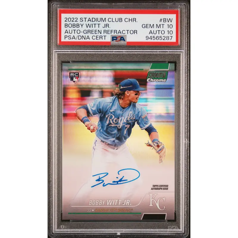 Bobby Witt Jr. 2022 Stadium Club Chrome Green Refractor Auto #55/99 PSA 10 Auto 10