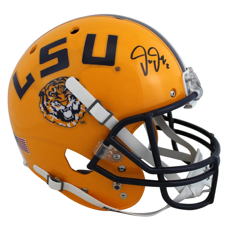 LSU Justin Jefferson Signed Yellow Schutt Full Size Rep Helmet BAS Witnessed