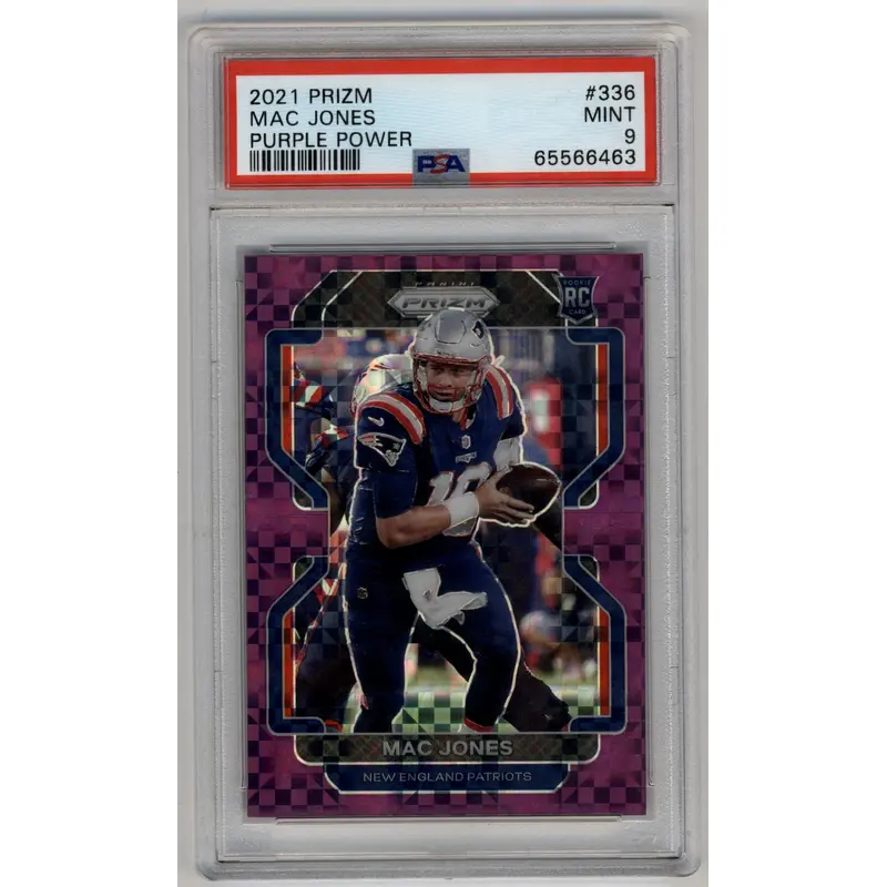 Mac Jones 2021 Panini Prizm Prizms Purple Power #336 36/49 PSA 9 Mint