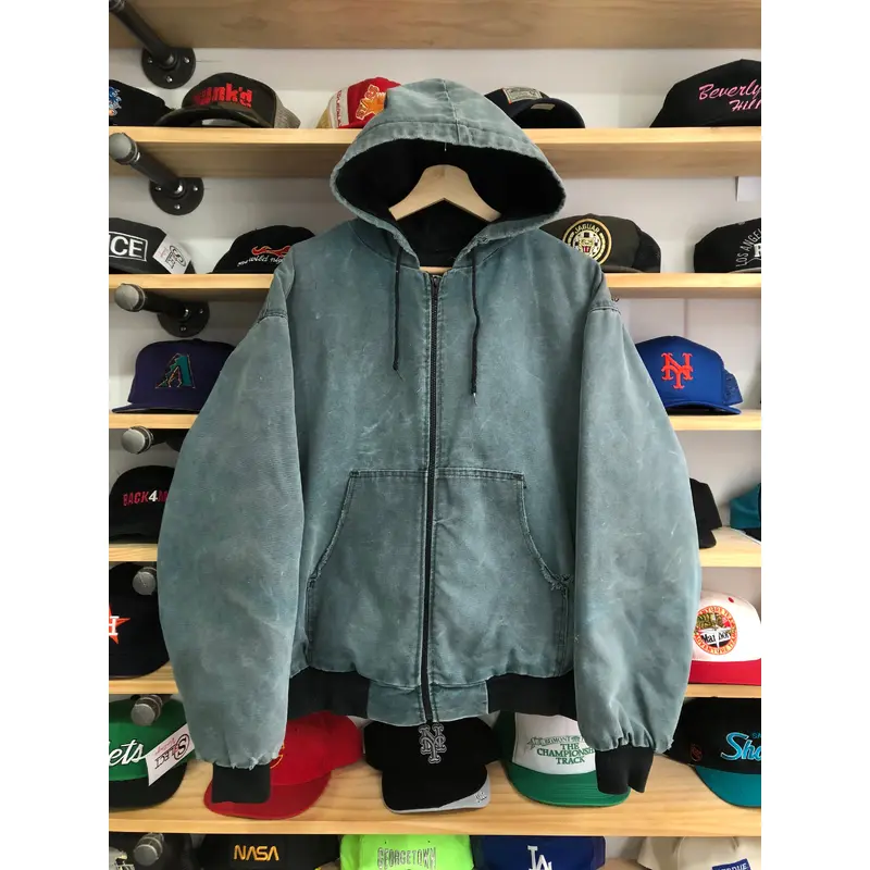 Vintage 1998 Ozark Mountain Hooded Workwear Canvas Bomber Jacket Size Large