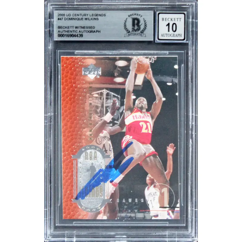 Hawks Dominique Wilkins Signed 2000 UD Century Legends #47 Card Auto 10 BAS Slab