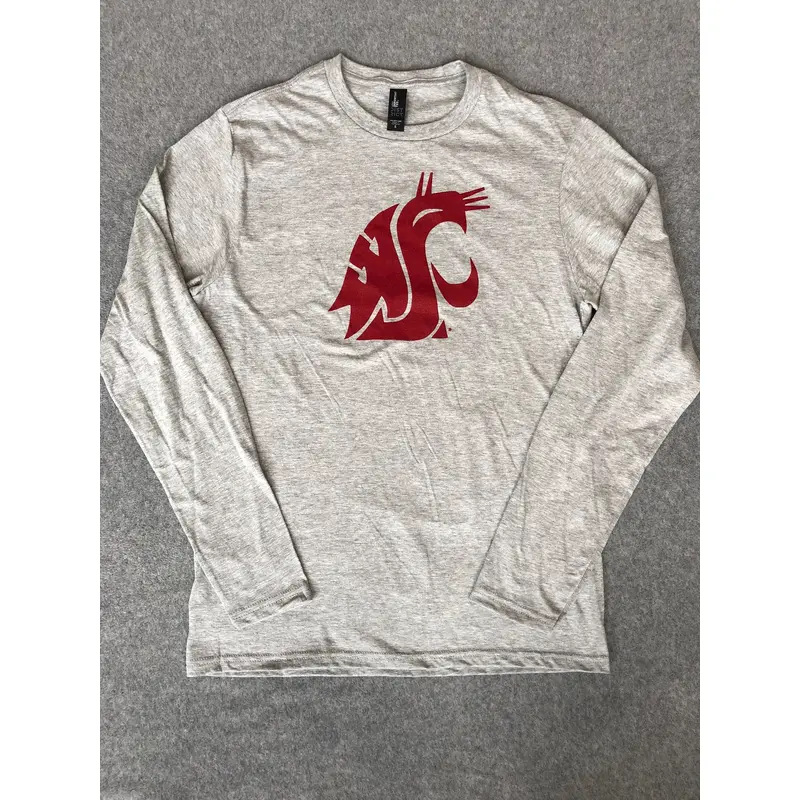 Men's WSU Cougars Long Sleeve Light Grey T-Shirt With Crimson Logo