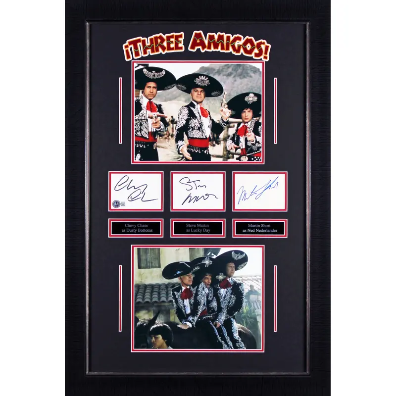 Three Amigos! (3) Chase, Martin & Short Signed Framed Display BAS #1W310741