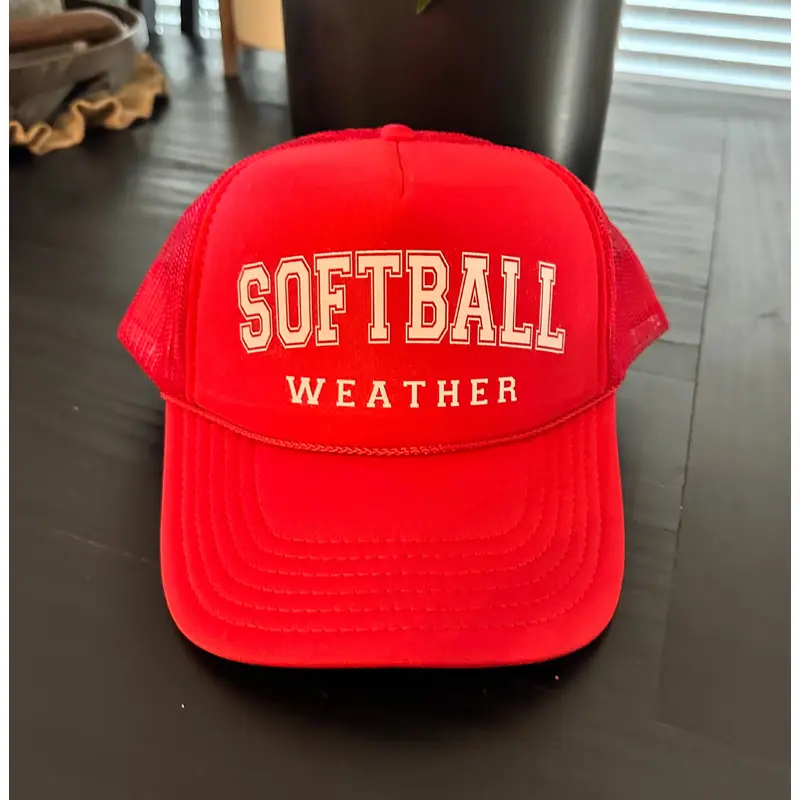 Softball Weather DTF Printed Red Trucker Hat