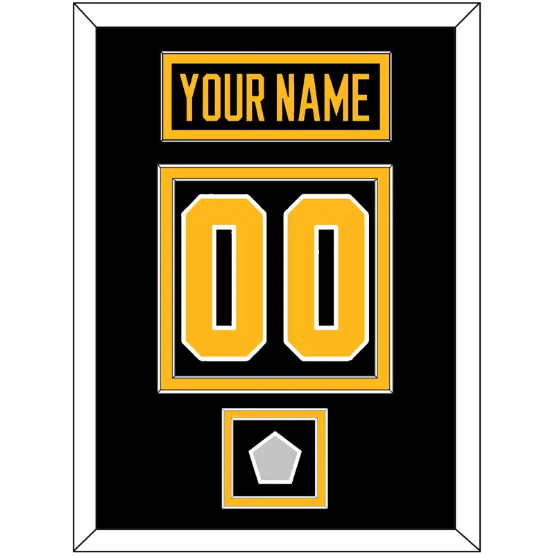 Pittsburgh Nameplate, Number (Back) & Stanley Cup Champions Patch - Home Black - Double Mat 2