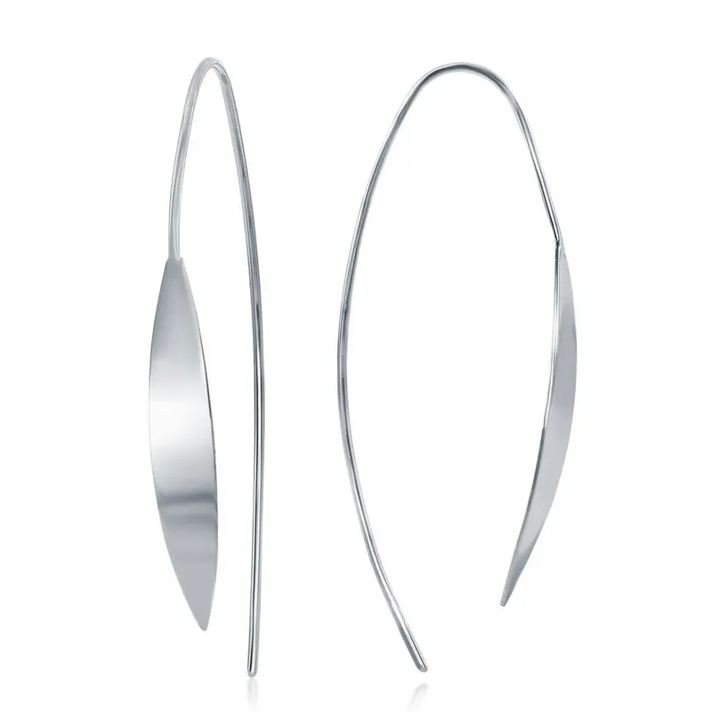 Sterling Silver Curved Pointed Flat Bar Threader Earrings
